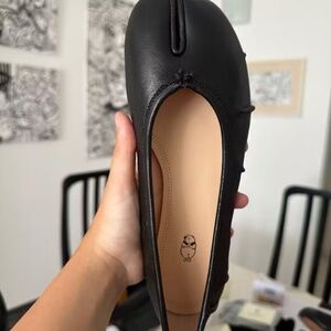 Brand New WoodchuckSato Black Leather Tabi Ballet Flats with Ruched Size 36